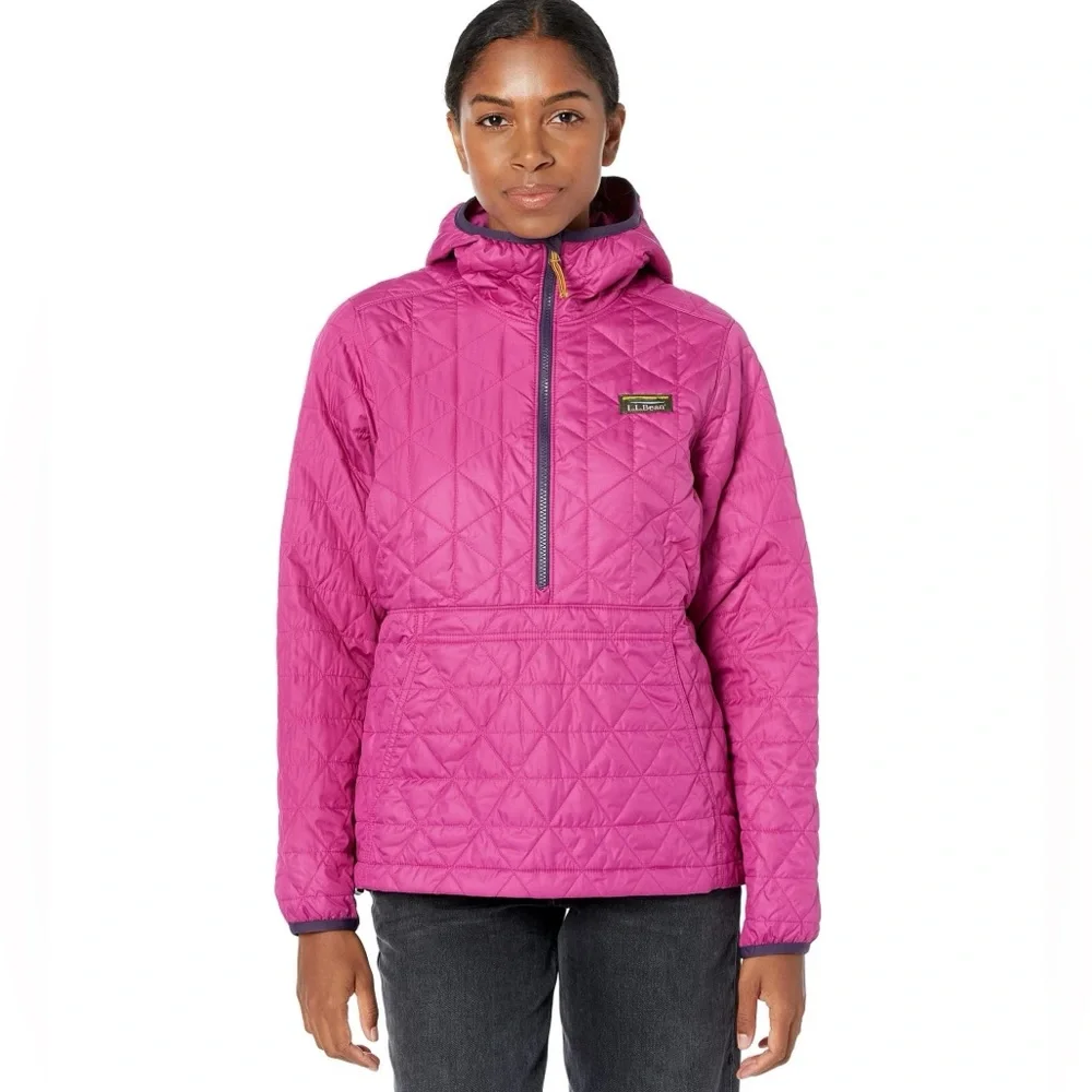 LLBean NWT Pink Hooded Insulated Half Zip Katahdin Pullover size xs - Picture 1 of 9